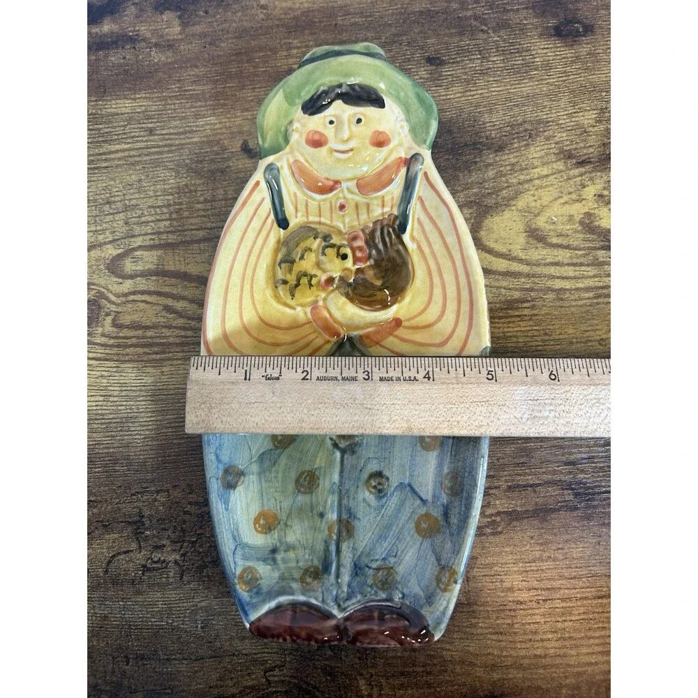 Vintage Italy Hand Painted Ceramic Farmer with Chicken Figural Serving Tray Dish